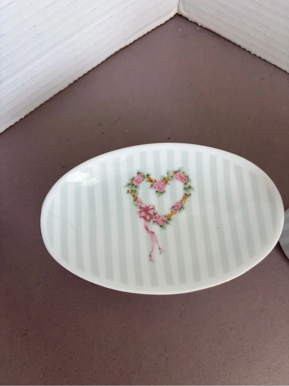 Otagiri Porcelain Heart Floral Vanity Dish and Brush Holder